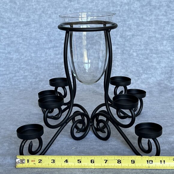 Wrought lron Holiday Centerpiece Fireplace Stand 1 Center Glass 8 Candle Slots - Picture 6 of 10